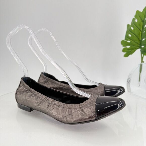 AGL Naomi Womens Ballet Flats Size 38.5 8.5 Quilted Silver Black Leather Cap Toe - Picture 2 of 16